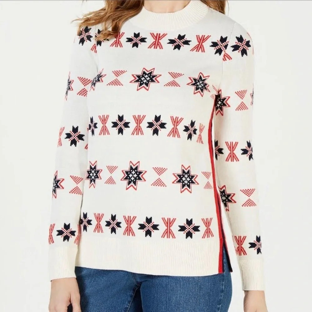 Charter Club Petite Mock Neck‎ Snowflake Sweater